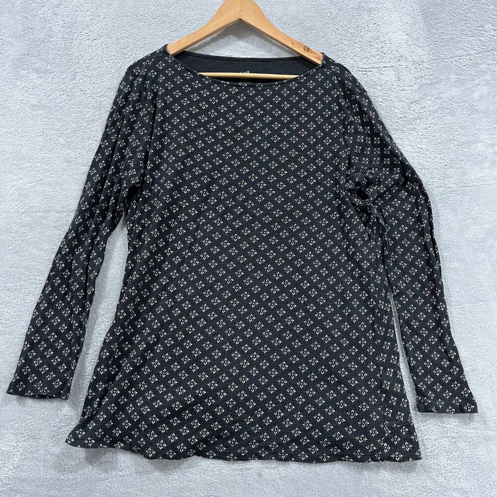 j jill pima boat‎ neck tunic womens large Black White Long Sleeve Whimsigoth